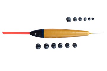 Fishing Float and Sinkers Isolated on White Background. Banner, Wallpaper, Background