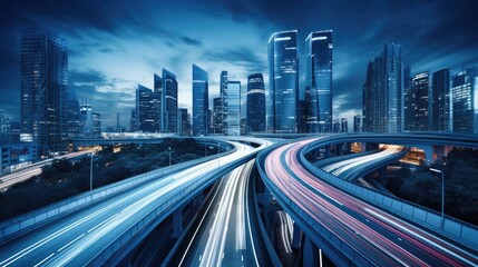 Obraz premium Cityscape with highway at night.