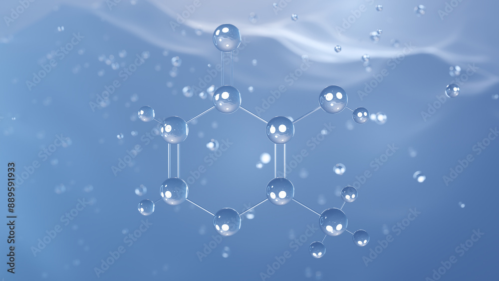 Poster maltol molecular structure, 3d model molecule, organic compound, structural chemical formula view from a microscope