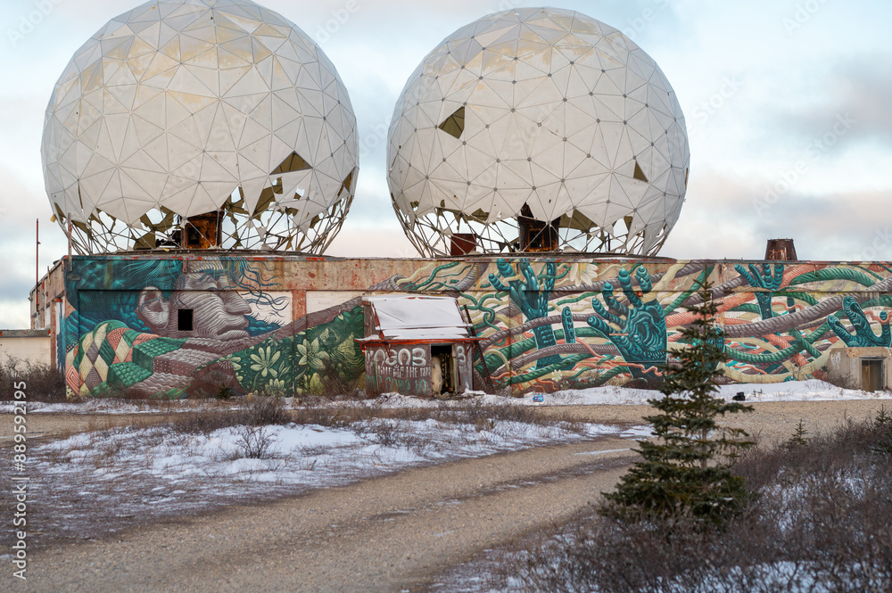 Wall mural polar bear in abandoned radar station