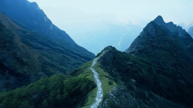 The winding paths through the mountain chains leading towards a mysterious and unknown destination.
