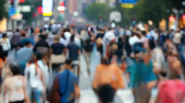 Time-lapse unrecognizable blurry lot of people crowd crossing city street, busy crossroad, many pedestrians crossing crosswalk. Timelapse rush hour crowded people walk, blurred fast motion 4k video