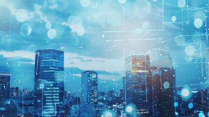 Obraz premium Abstract Cityscape with Digital Overlays