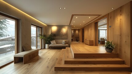 Fototapeta premium Modern Interior Design with Wood and Concrete Elements