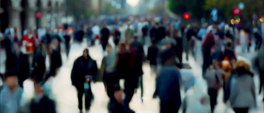 Time-lapse unrecognizable blurry lot of people crowd crossing city street, busy crossroad, many pedestrians crossing crosswalk. Timelapse rush hour crowded people walk, blurred fast motion 4k video