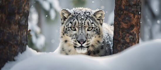 Fototapeta premium Snow Leopard in a Snowy Forest