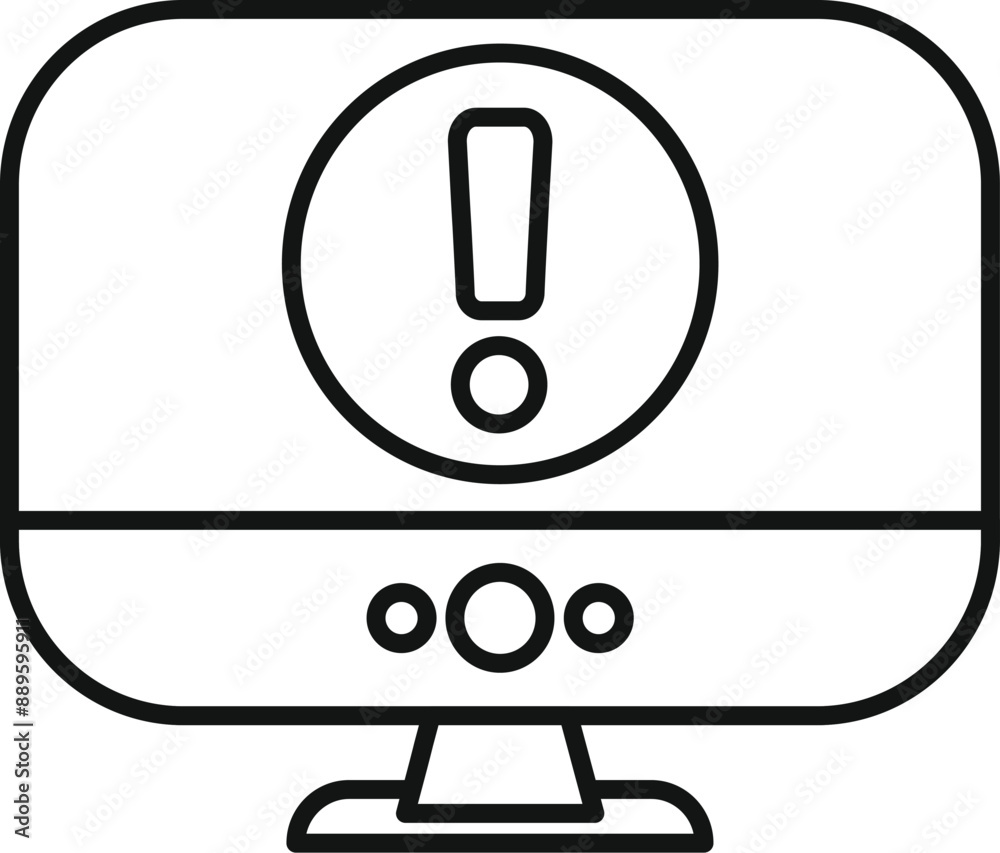 Fototapete Simple outline icon of a computer monitor displaying a warning message with an exclamation mark icon, representing a system alert or notification