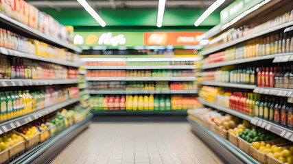 Fototapeta premium Background abstract blurred supermarket. Generative AI