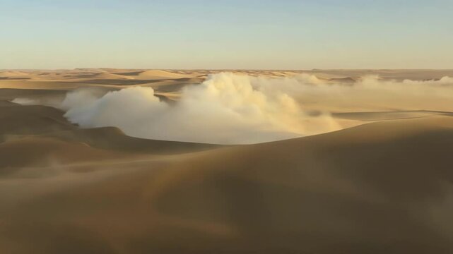 Taken from a higher altitude this footage showcases the enormity of a desert wind storm and the powerful force it unleashes on the land.