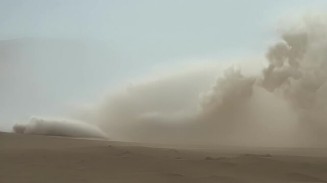 This footage provides a glimpse into the chaotic world of a desert wind storm where visibility is low and the winds rage without end.