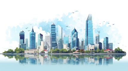 Naklejka premium Modern Cityscape with Water Reflection.