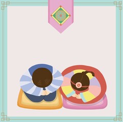Traditional frame background illustration with a person wearing hanbok and bowing