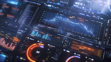 Obraz premium futuristic hologram display of data statistics analysis system