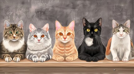 Informative poster on popular cat breeds, realistic, bright colors, vector illustration, background of a modern classroom, engaging and educational
