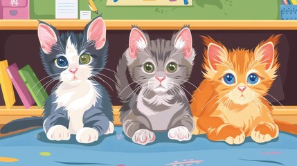 Informative guide on the cat adoption process, realistic, bright colors, vector illustration, background of a modern classroom, engaging and educational