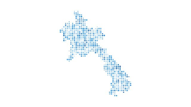 Laos dotted digital map. Map of Laos with pulsating colored circles. Shape of the country filled with blue disks.