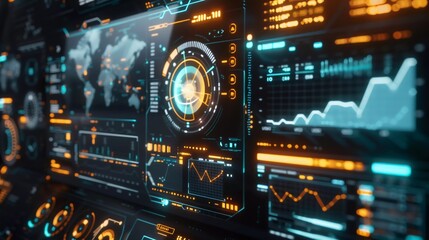 Obraz premium futuristic hologram display of data statistics analysis system