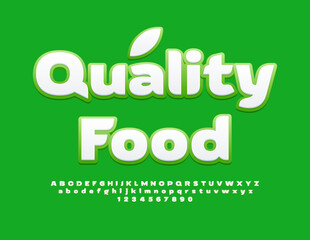 Vector healthy banner Quality Food. Bright Trendy Font. Artistic Alphabet Letters and Numbers set.