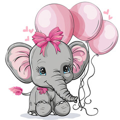 Fototapeta premium Cute Transparent PNG Baby Girl Elephant for baby announcements, greeting cards, nursery, baby albums, clip art