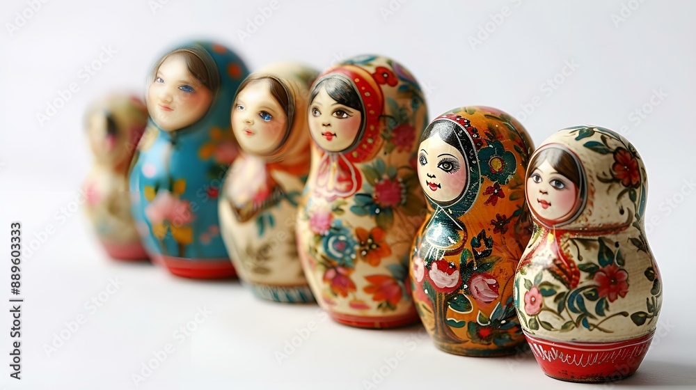 Wall mural Colorful Russian matryoshka dolls in a row.