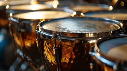 Obraz premium Detailed view of drums and cymbals in a drum set.