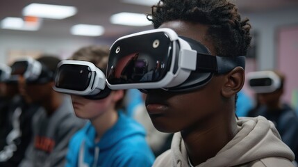 Obraz premium Students using VR headsets