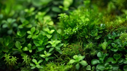 Lush Close-Up of Vibrant Green Forest Flora in Nature's Embrace