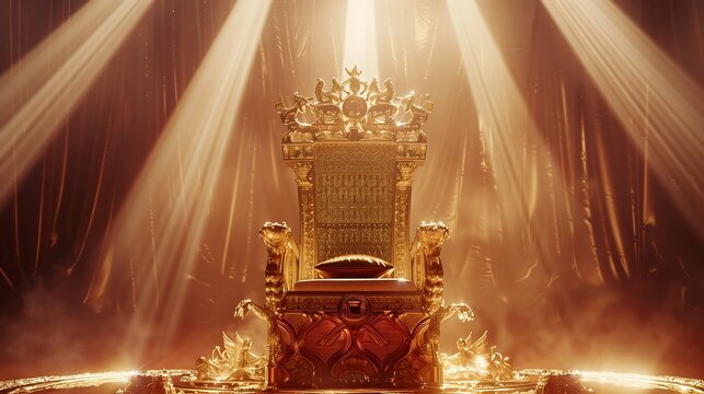 A magnificent throne and shining crown that express the majesty of the great King - a sumptuous design that symbolizes the authority of the ruler and highlights the glory of the kingdom.Generative AI	