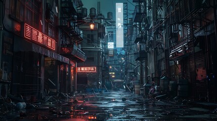 Neon Lit Alleyway in a Cyberpunk City