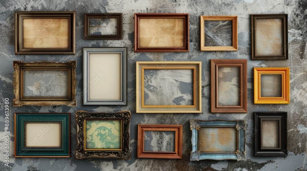 Wall mural old fashioned photo frame display template