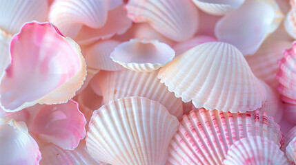 Various tropical pink sea shells