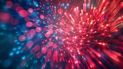 Obraz premium A dynamic and vibrant explosion of red and blue lights, creating a captivating abstract background with bokeh and spark effects that draw the viewer's attention.