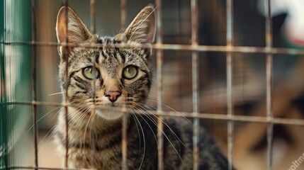 Heartwarming image of a cat being adopted, realistic, natural light, high resolution, background of an animal shelter, joyful and hopeful scene
