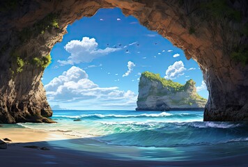 Tranquil Beach View from a Cave.