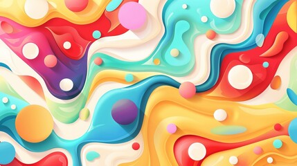 Obraz premium This image features a playful and vibrant abstract fluid art design with swirling patterns and a mix of multiple colors, representing creativity and joyful emotions.