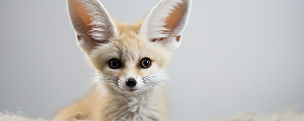 Obraz premium Fennec Fox With Large Ears Sitting on White Background