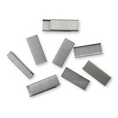 Top view of metallic staples for the stapler, isolated on white background.