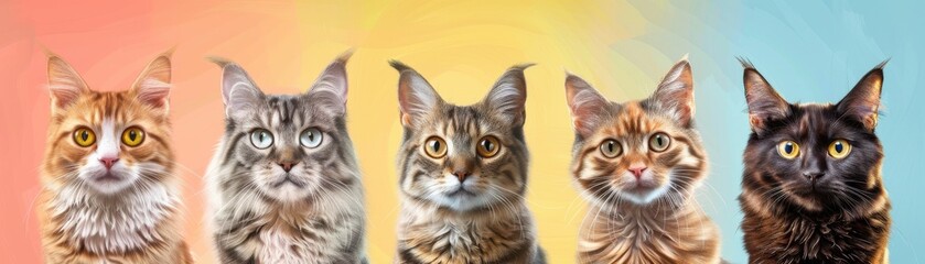 Fototapeta premium Fun facts about unique cat breeds, realistic, bright colors, digital painting, background of a stylish pet care center, engaging and entertaining