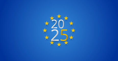 year 2025, creative abstract background as design of the colors of the European Union flag, Europe EU, blue and yellow, backdrop modern © wetzkaz