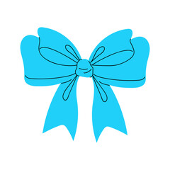 A simple illustration of a blue ribbon bow, tied with a knot in the center. The bow is against a white background.