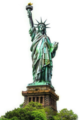Obraz premium Close up of the statue of liberty with her pedestal, New York City, USA - Isolated on transparent background, png file 