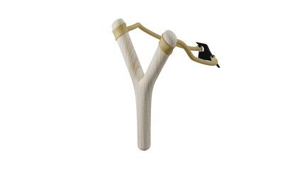 Light wood slingshot isolated on transparent and white background. Slingshot concept. 3D render