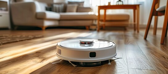 Robot Vacuum Cleaning Modern Living Room