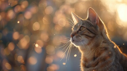 Fototapeta premium Heartwarming celebration of cat welfare, realistic, soft lighting, high detail, background of a cozy living room, touching and informative