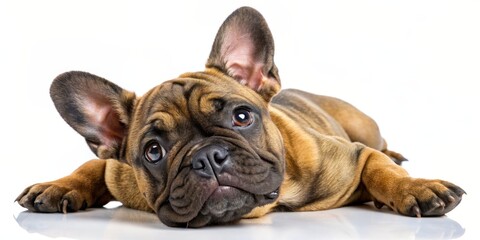 Obraz premium French Bulldog Puppy Portrait Close-up of a Cute and Curious Dog, French Bulldog, Puppy, Dog Portrait, Pet Photography