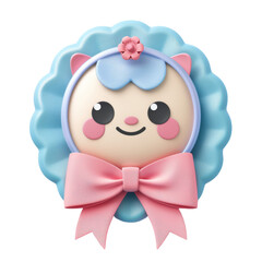 Fototapeta premium A Smiling Face on a Blue Ribbon Badge