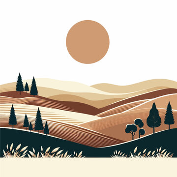  vector of landscape with rolling hill and trees  mountains and clouds
