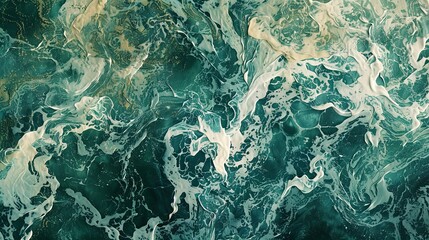 Fototapeta premium swirling sea greens and creamy whites, resembling ocean waves in a dynamic, fluid motion