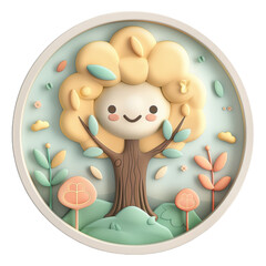 Smiling Tree in a Pastel Wonderland