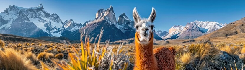 Obraz premium Llama in Patagonian Mountains